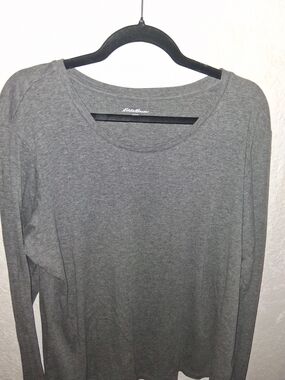 Eddie Bauer Scoop Neck Long Sleeve Top - Gray Heather